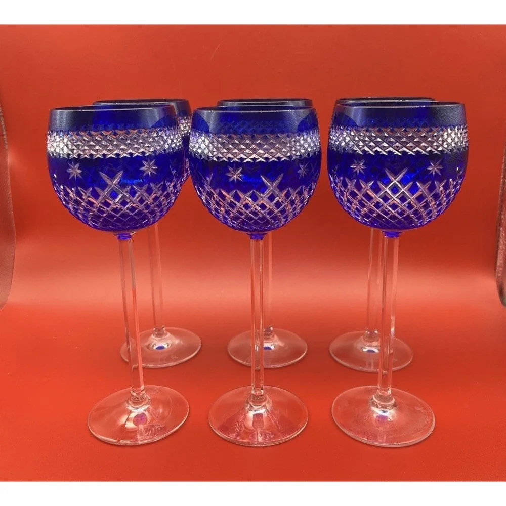 Vintage LOT of 6 Nachtmann Traube Cobalt Blue Wine Goblet Glasses 8.5